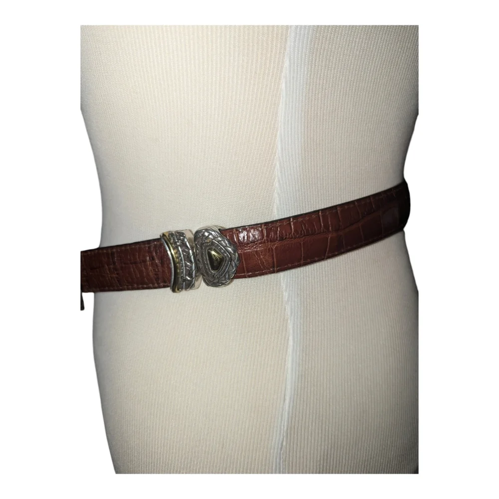 Brighton Marcus Belt 30 M Reversible Black Brown Croc Leather Silver Gol…